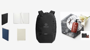 Sustainable branded notebooks, backpack, soap