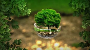 Tree growing inside glass