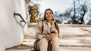 Woman wearing a branded shacket